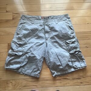 Lee Dungarees men's cargo shorts 38 faded distressed beige tan khaki work Stains